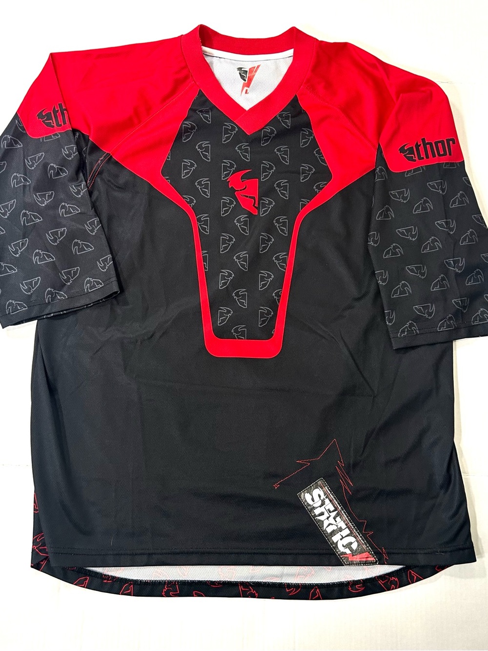 Thor Men’s Red and Black Short Sleeve MX Jersey Motorcross Static Large